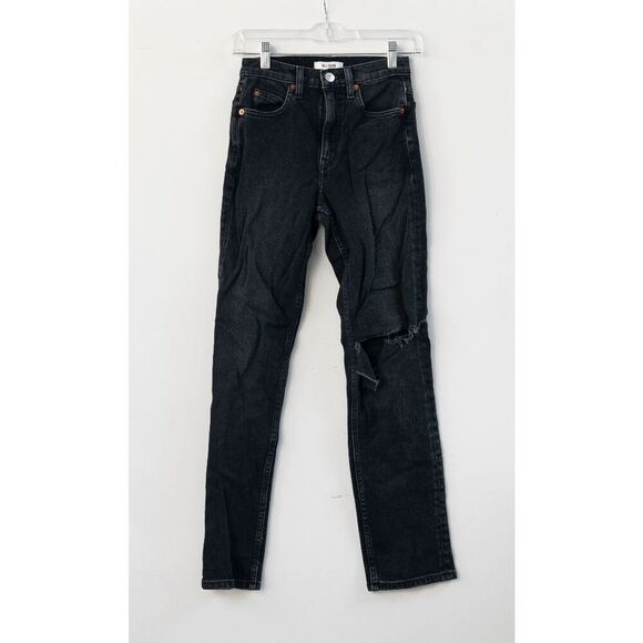 RE/DONE 90s High Rise Loose Jeans in Washed Black with Rips Size 23 - Picture 1 of 7